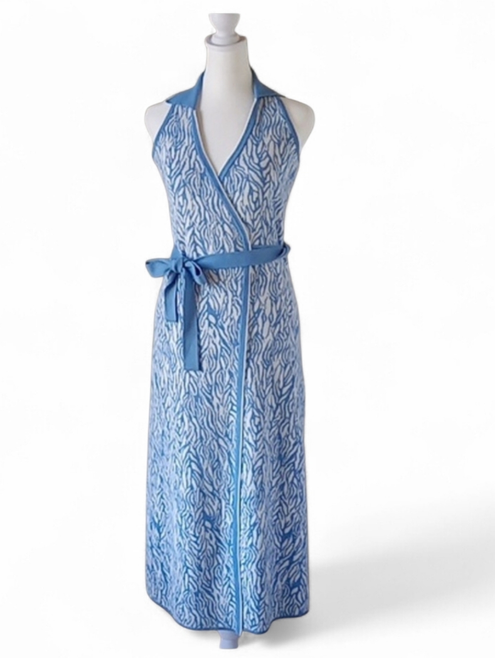 Diane Von Furstenberg Women's Wrap up Dress Sleeveless Size XXS White Blue